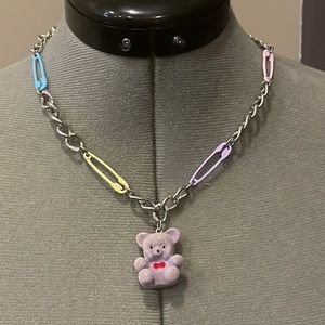 Teddy Bear Safety Pin Chain Choker Colourful Kawaii